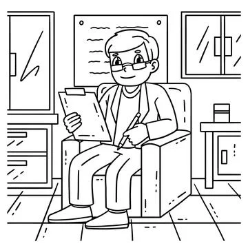 Doctor Writing Down Notes Coloring Page for Kids Illustrazione stock