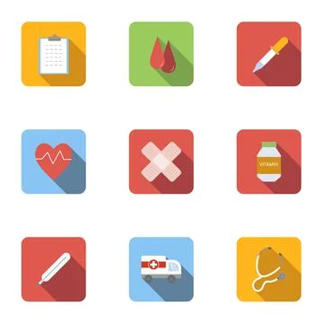 Doctoral icons set, flat style Stock Illustration