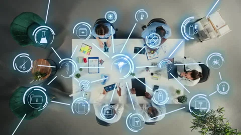 Doctors analyzing clinical trial research with smart health software Stock Footage 323345679