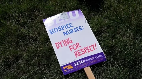 Doctors and hospice nurses strike at Allina Health's Mercy Hospital in Minnesota Stock Footage 345762972