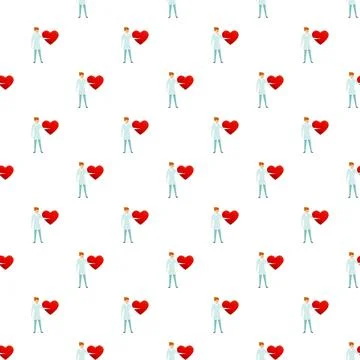 Doctors and nurses holding red hearts seamless pattern Stock Illustration
