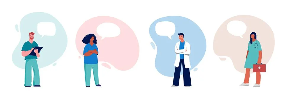 Doctors and nurses with speech bubbles, concept design - group of medical Stock Illustration