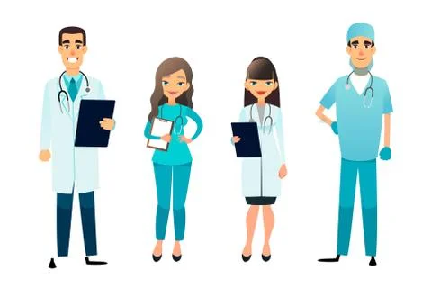 Doctors and nurses team. Cartoon medical staff. Medical team concept. Surgeon Illustrazione stock