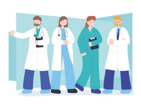 Doctors and nurses, team professional physicians nurse staff, medical people Stock Illustration