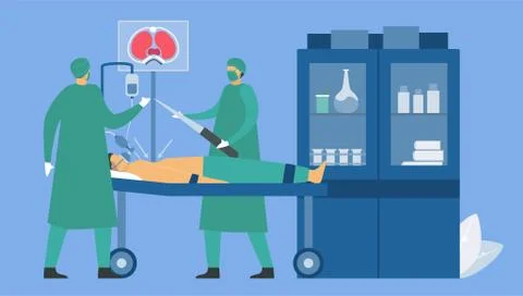 Doctors are operating a patient that is pectus excavatum. Pulmonology vector  Stock Illustration