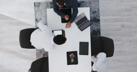 Doctors, arrival and people with tech, boardroom and budget for new medical Stock Footage 321333697