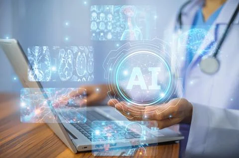 Doctors benefit from AI technology's support in surgery, diagnosis, and per.. Stock Photos