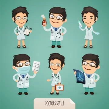 Doctors cartoon characters set Stock Illustration