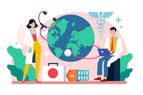 Doctors checking the health of Earth Stock Illustration