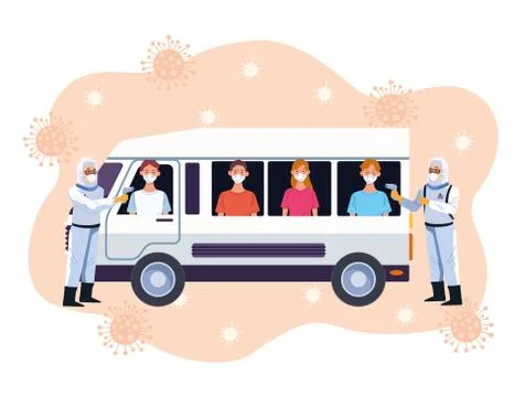 Doctors checking temperature for covid19 in bus Stock Illustration
