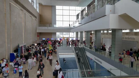 Doctors Convention Crowd Inside Centro Banamex, Aerial Dolly Stock Footage 346029269