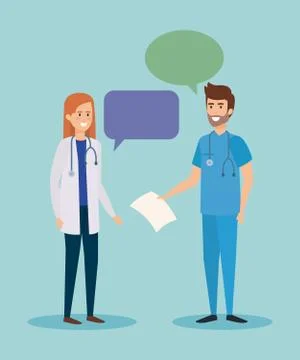Doctors couple talking characters Stock Illustration