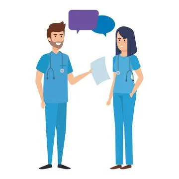 Doctors couple talking characters Stock Illustration