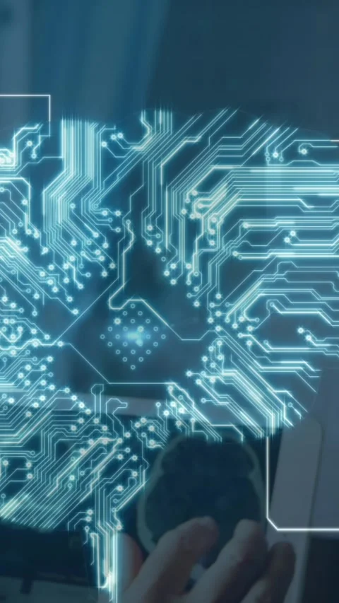 Doctors discuss brain research with digital imagery in a hospital setting. Stock Footage 323781174