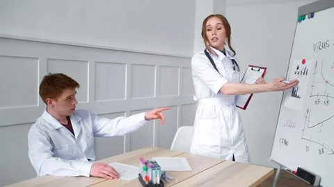 Doctors discuss the increase in the level of human infection with coronavirus Stock Footage 127513446