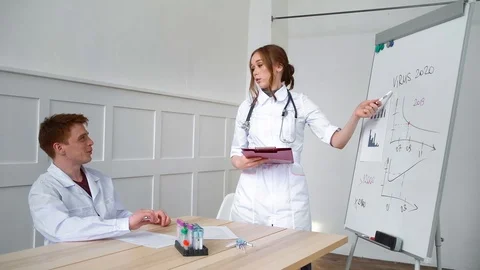 Doctors discuss the increase in the level of human infection with coronavirus Stock Footage 127513892