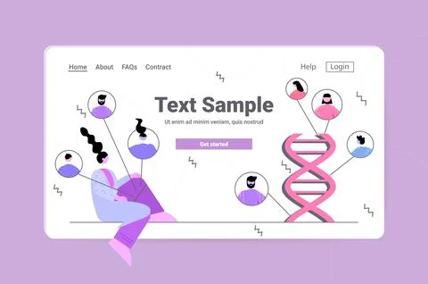 Doctors discussing during virtual conference DNA testing genetic engineering Ilustración de archivo
