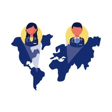 Doctors in earth maps characters detaild style Illustrazione stock