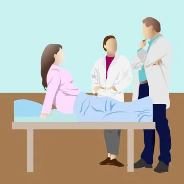 Doctors examine the lying patient. Vector illustration. Stock Illustration