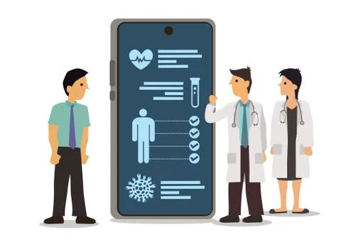 Doctors examining a patient using an app on a smartphone. Stock Illustration