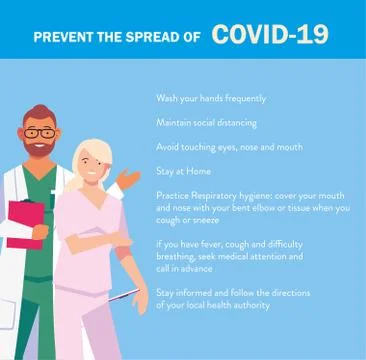 Doctors explain Infographics how prevent the spread of covid 19 Illustrazione stock