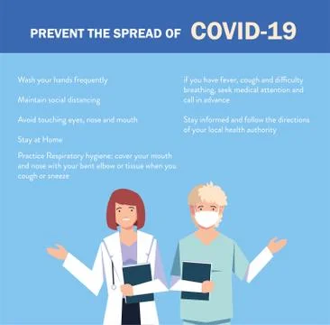 Doctors explain Infographics how prevent the spread of covid 19 Illustrazione stock