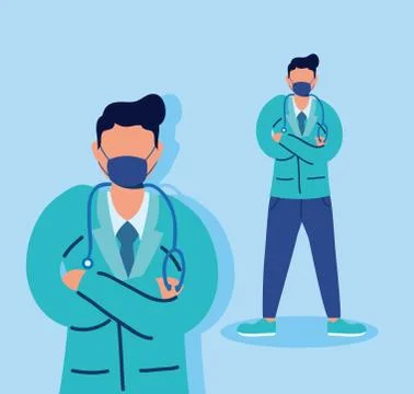 Doctors with face masks and stethoscopes Stock Illustration