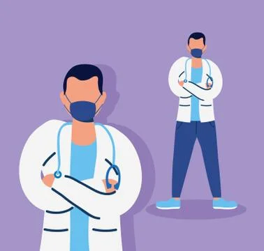 Doctors with face masks characters Stock Illustration