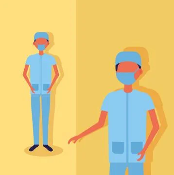 Doctors with face masks characters 스톡 일러스트