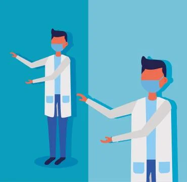 Doctors with face masks characters 스톡 일러스트