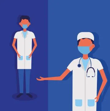 Doctors with face masks characters Stock Illustration