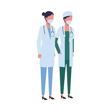 Doctors female workers using face masks for covid19 Illustrazione stock