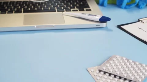 Doctor's gloved hands put cubes with inscription cancer on table. Appearing Stock Footage 158018554