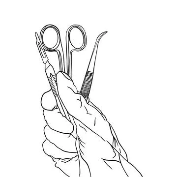 Doctor's hand with tools black lines Illustrazione stock