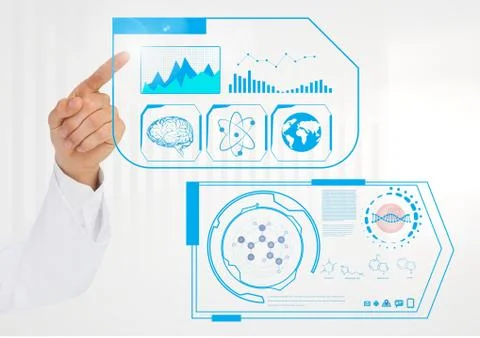 Doctors hand touching digitally generated medical interface Stock Photos