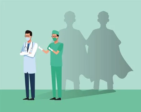 Doctors heroic with super hero shadow Stock Illustration