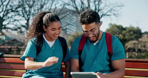 Doctors, high five and tablet with students in college for research team Stock Footage 316119940