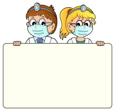 Doctors holding blank panel theme Stock Illustration