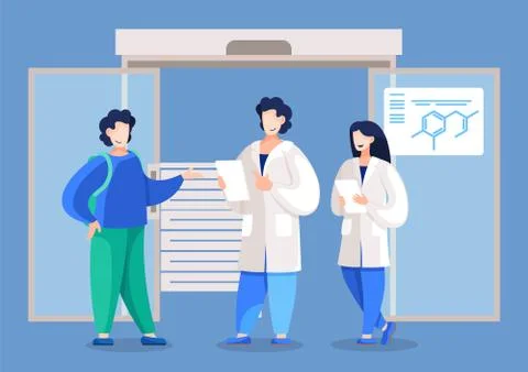 Doctors Holding Reports Talking to Intern Patient Stock Illustration