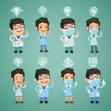 Doctors with Icons Set Stock Illustration
