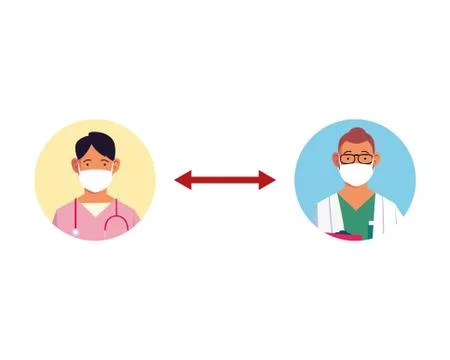 Doctors keep distance on white background Stock Illustration
