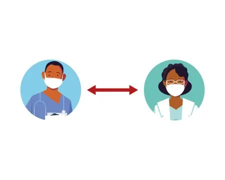 Doctors keep distance on white background Stock Illustration