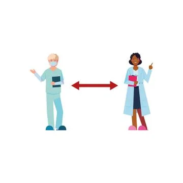 Doctors keep distance on white background Stockillustratie