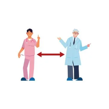 Doctors keep distance on white background Stockillustratie