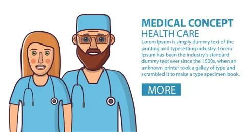 Doctors man beard and young woman. A medical concept of design of a poster fo Stock Illustration