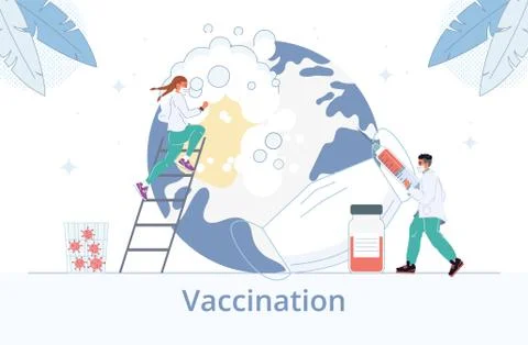 Doctors in mask provide vaccination disinfection Stock Illustration