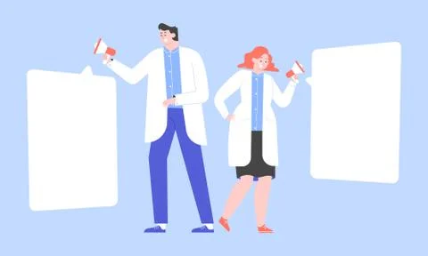 Doctors with megaphones. Illustration