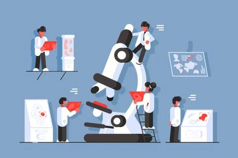 Doctors with microscope in laboratory Stock Illustration