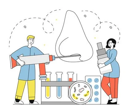 Doctors with nose disease vector linear Stock Illustration