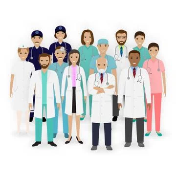 Doctors, nurses and paramedics characters icons. Group of medical staff. Hosp Stock Illustration